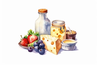 Watercolor, Cream, Dairy products, clipart, hd, on a white background, spaced out