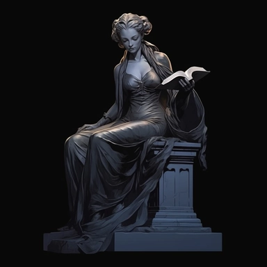 dark academy statue for a dark comic, in the style of ekaterina panikanova, dark and brooding designer, fernando amorsolo, realistic chiaroscuro, cryptid academia, dark academia, watercolor clipart