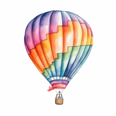 watercolor colorful clipart of a hot air balloon, hd, on white background