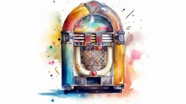 watercolor clipart on Jukebox, bokeh effect, without text
