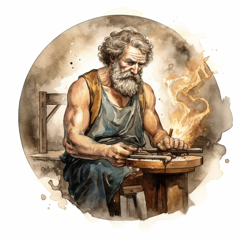 A Watercolor Clipart Of Hephaestus, The Greek God Of Craftsmanship And 