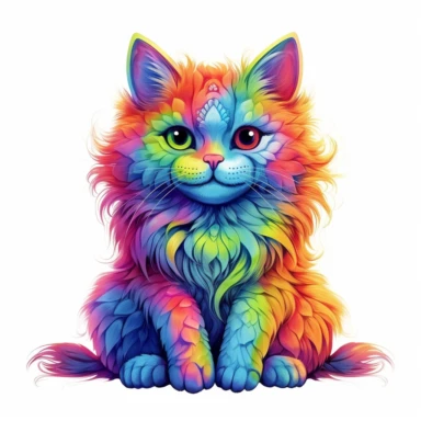 Cute Beautiful Happy Face Rainbow Cat is sitting full body Sublimation Clipart ,Cartoon,hyper realistic, intricate detail, illustration style,high solution,on the white background