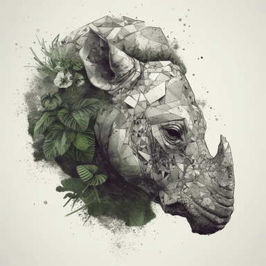 concrete illustration of a double exposure jungle animal head with torso & jungle drawn with stones, clipart