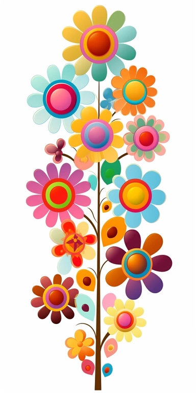 Groovy hippie 60s garden, Funny cartoon flower power clipart white background