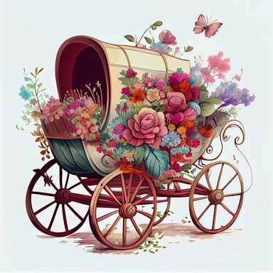 Floral Boho Wagon Buggy Illustration clipart, 4K, extremely detailed