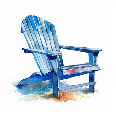 watercolor colorful clipart of a blue beach chair, hd, on white background