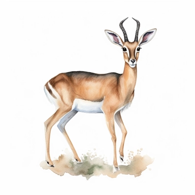an active gazelle with kind eyes clipart with watercolor illustration,full body shot,8k,etsy style, white background