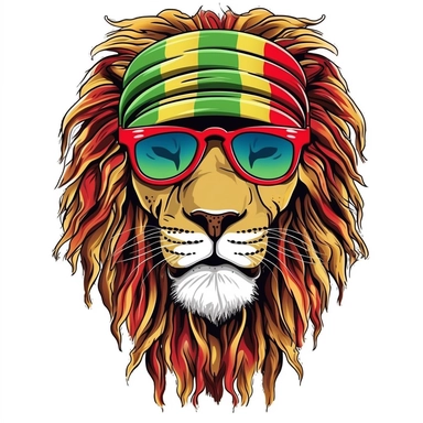 Cute Beautiful Red Yellow Green Lion Face wear glasses for Juneteenth Sublimation Clipart,Cartoon,hyper realistic, intricate detail, illustration style,high solution,on the white background
