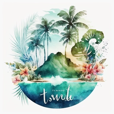 Watercolor Pastel Hawaii Clipart - watercolor surfing tropical island on white background