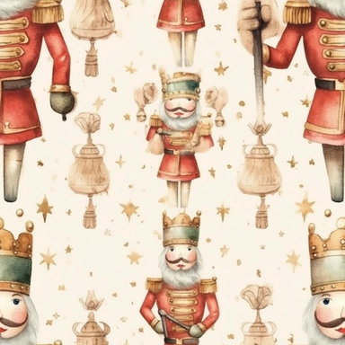 Seamless pattern, Watercolor realistic clipart, christmas Nutcracker