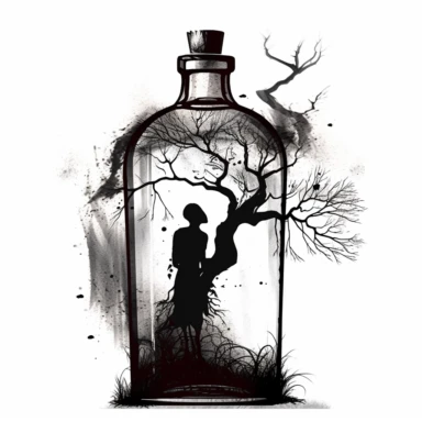 shawn coss silhouette, alcohol bottle clipart, add some color shades, vintage style, old fashion, artwork, white background, 4k, detailed