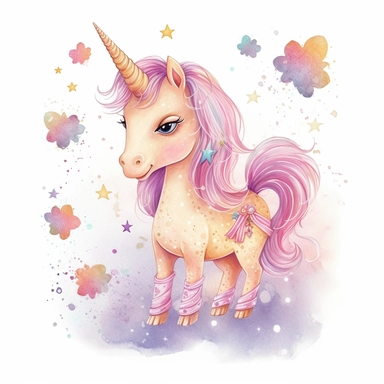 Clipart cute unicorns cute and sweet child oriented isolated objects stars rainbow small wool beautiful different compositions isolated objects on white background imaginative beautiful colors pink bige gold glitter k8