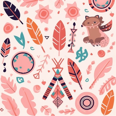 wall paper of american Indigenous Symbols, kawaii style, vector clipart