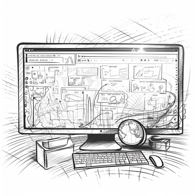 A computer screen with a search engine results page, showing a website climbing the rankings from the bottom to the top position, representing the power of effective SEO. high-contrast sketch,black and white, strong design elements, clipart