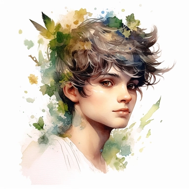 beautiful fairy boy portrait, illustration clipart, high detailed, white background, digital art, watercolor, hd