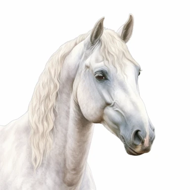 Watercolour cute lusitano horse, head only, beautiful details, ultra detailed, ultra photo real intricate detailed, high definition, graphic clipart, hyper realistic, detailed, white background