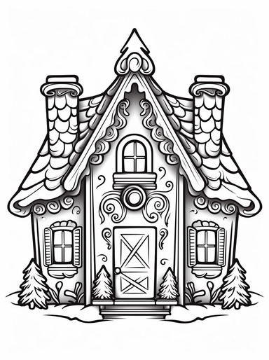 gingerbread house, clip art, coloring page, simple, line art, isolated on white background