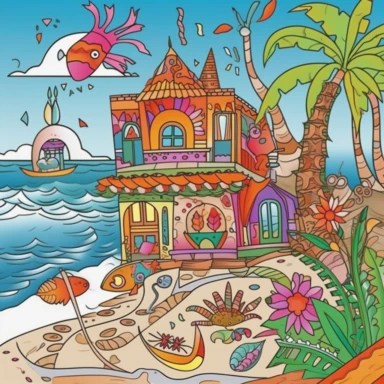Draw a clipart-style black and white illustration for a children's coloring book depicting the following anecdote: The crab has strong claws, but it's important to respect its beach home. Create a simple outline and bold lines for the crab and its surroundings, leaving space for children to color. Use a simple, linear black and white background that fits the story. clipart
