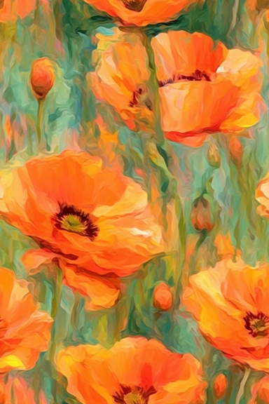 Bohemian impasto oil paint Wild poppies, Clipart pattern, Oil paint Dusty poppy Flowers , impressionistic Bohemian Flowers
