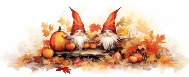 Clip art gnomes fall leaves pumpkins clip art jpg, in the style of dreamy watercolor scenes, photo taken with nikon d750, traditional oil paintings, detailed background elements, light red and yellow, eye - catching composition, uhd image