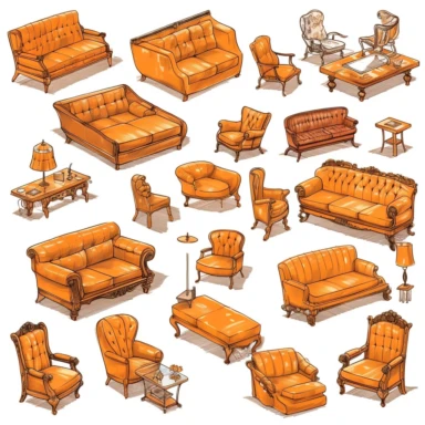 a clipart collection of a set of sofas, highly detailed, crisp sharp lines , istock, clip-art, ,, 2070s, steel, , how-to, , harmony of, marker”, , 4, instrument, ultimate, 5, movies, three - dimensional , high quality vector svg white background , organised in rows spaces gap orderly