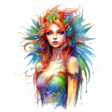 a beautiful fairy elf, half body shot, bright colors, clipart, white background