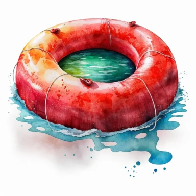 Summer clipart of a red inflatable pool floaty, in a vibrant watercolor style, with a white background