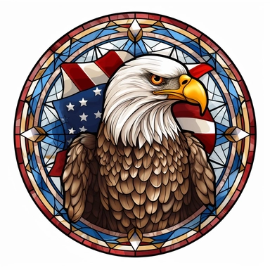 Graphic design, illustration, rounded stained glass, Eagle, usa flag, clipart, white background, 8k, hdr