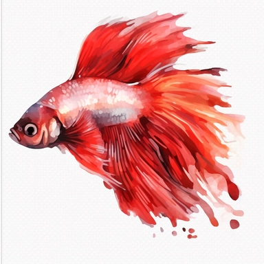 veil tail betta fish, watercolor clipart, red, isolated white background, hd, 8k