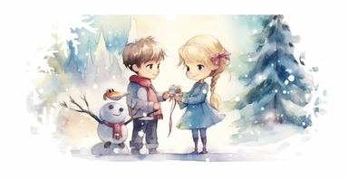 Adorable Christmas scene, clipart, disney animation style, watercolor, white background, I can’t believe how beautiful this is