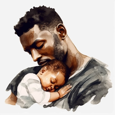 watercolor clipart black man holding baby sleeping