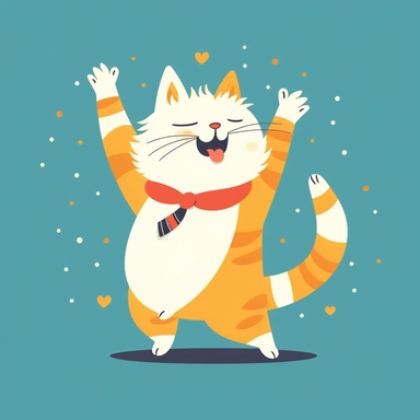 This delightful clipart cat is all about the wacky dance moves! With one paw in the air, the other paw on its hip, and a whimsical expression, it's clear that this cat has some serious groove. Use this funny feline to add a touch of rhythm and silliness to your creative projects.
