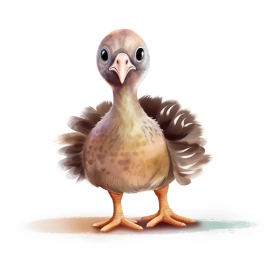 cute baby Wild turkey clipart, happy, animal only, isolated on white background, illustration, pastel colors, no shadow, vector, high definition, Full HD, 8k