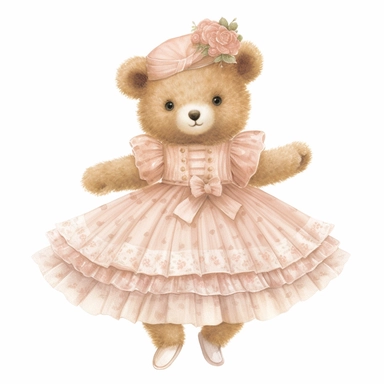 Adorable cute fantasy Teddy bear dressed like a Bournonville ballerina, nursery art, clipart image, lineart image, white background, very detailed, 8k