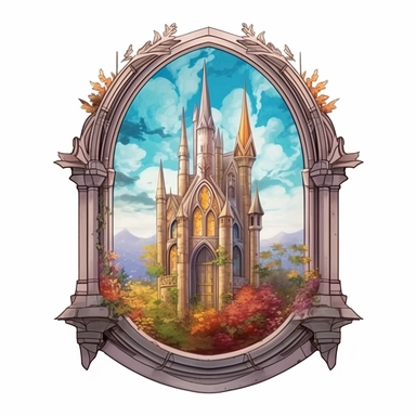 Beautiful Castle Window Sublimation Clipart ,Cartoon,hyper realistic, intricate detail, illustration style,high solution,on the white background