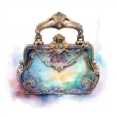 Watercolour Magic Mystical realistic victorian vintage fashion handbag clipart , dreamu clipart,trippy, white background