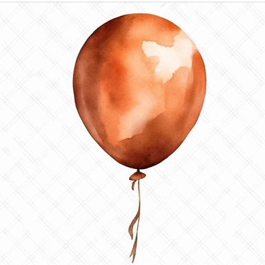 single watercolor brown party baloon with string clipart,clear edges,warm pastel color,positive energy,clear white background