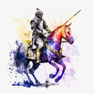 knight on a horse, watercolor clipart, transparent background, no text or logos or watermark