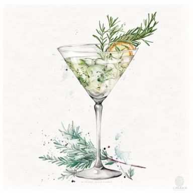 Dry Gin Cocktail Clipart, Watercolour style, Martini glass, Cocktail illustration, white background, no text, PNG file