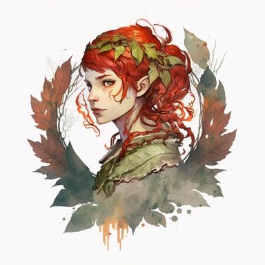short red hair with bangs female forest fantasy druid watercolor clipart