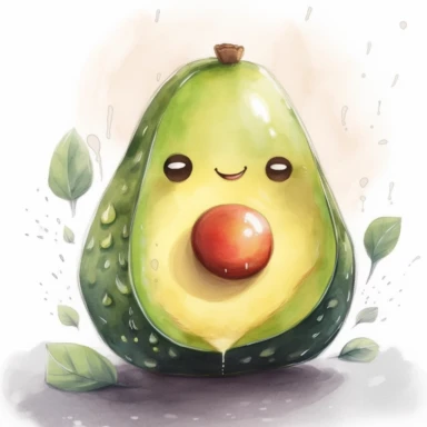 This highly detailed watercolor clipart showcases a captivating cute kawaii [Avocado] with happy expression, The artwork exudes a serene and natural ambiance with its neutral color palette, presented against a clean white backdrop. The watercolor technique adds depth and realism to the clipart, creating a visually captivating image. Perfect for nature-inspired designs, botanical illustrations, or any project seeking a harmonious blend of simplicity, beauty, and the natural allure of a strawberry