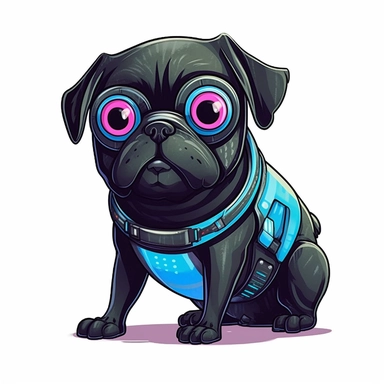 adorable simple cyberpunk pug dog clipart, white background, adobe illustrator vector
