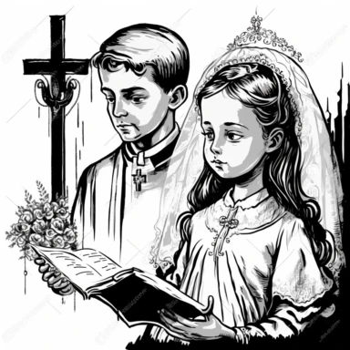 First Holy Communion pictures, vector pictures, black and white, black outline, clipart, white background
