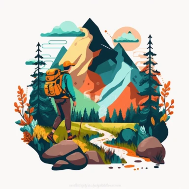 flat Color Clipart hiking nature white background