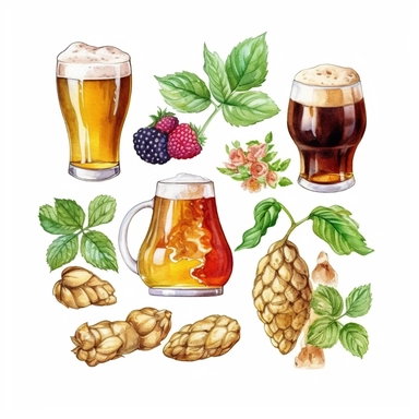 beer ingredient , full color, clipart, watercolor illustration, single object, high definition 8k, white background for removing background