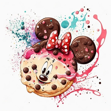 cookies in the shape of Minnie Mouse, funny, sweet, watercolor, watersplash, White Background, Clipart