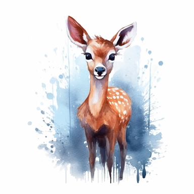 an adorable Deer in the style of watercolour clipart with detailed brush strokes