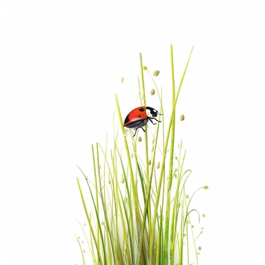 whimsical clipart with white background, lady bug climbing up a stalk of grass, high quality--ar3:4-no mockups, watermarks, numbers, writing, letters--q2--v5.1--s100