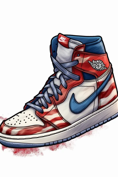 The Nike Air Jordan Retro 1 OG sneaker in the style of the American flag, sneakers, clipart, bundle, PNG file, Nike, USA, 4th of July, Fourth of July, Independence Day, clipart, cut-out, white background, realistic,