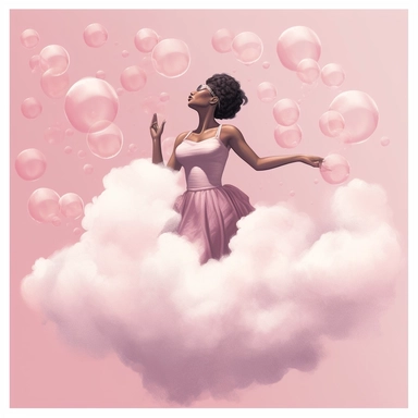 The world, the black woman falling under the clouds, pink, flying bubbles clip art